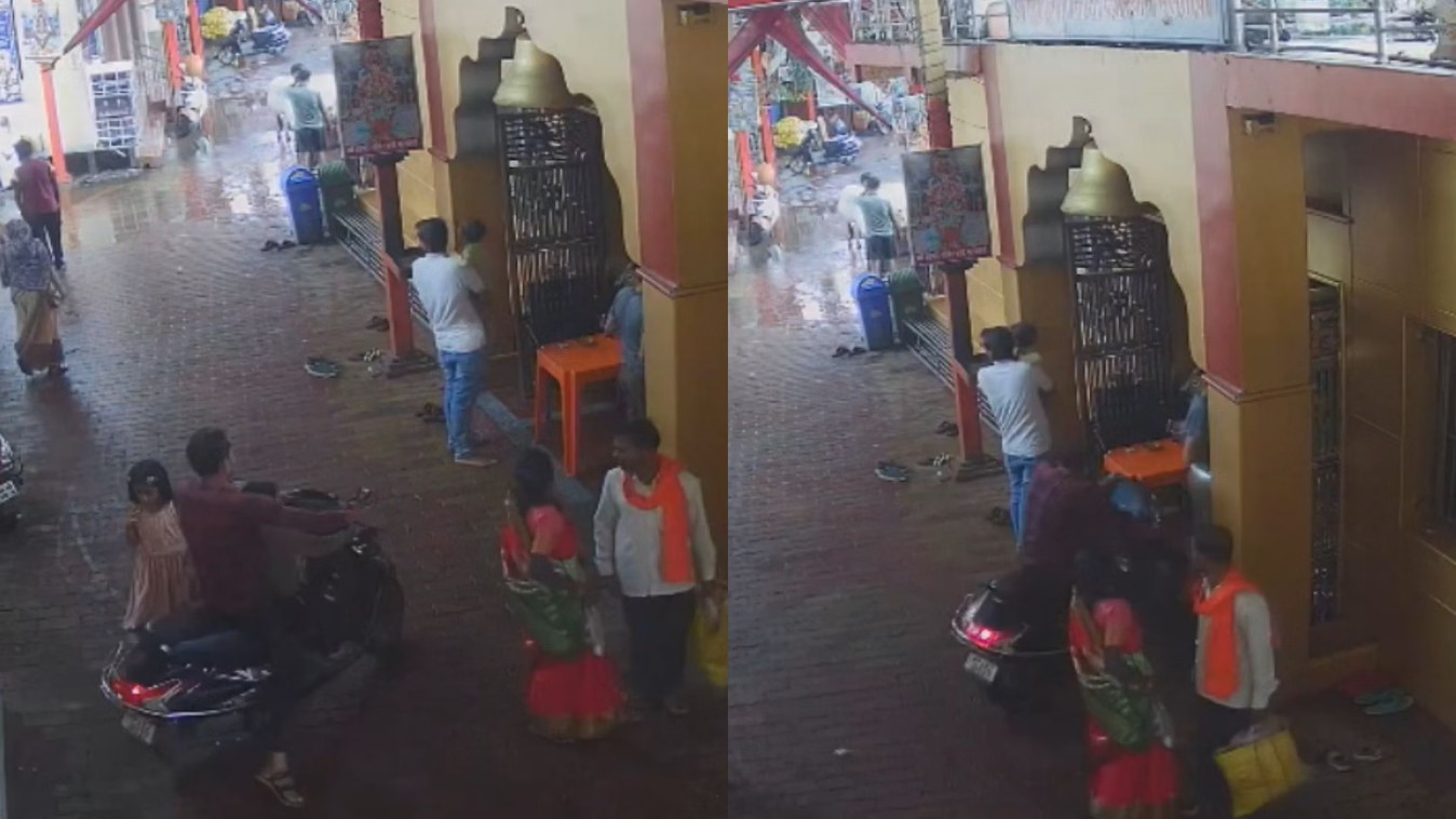 ताप्ती मंदिर में घुसी तेज रफ्तार स्कूटी, बच्चे ने घुमाया एक्सीलेटर; CCTV में कैद हुआ हादसा