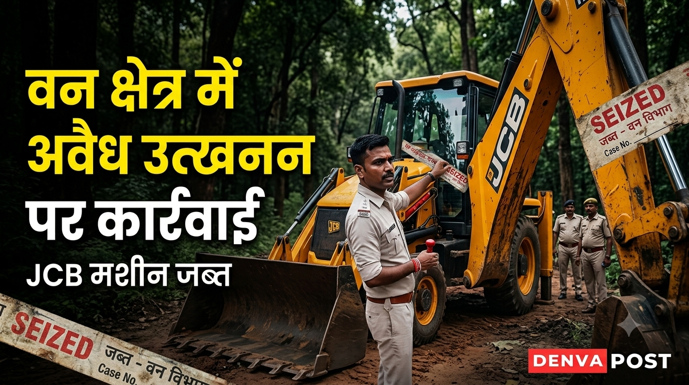 वन क्षेत्र में अवैध उत्खनन पर वन विभाग की कार्रवाई, जेसीबी मशीन जब्त