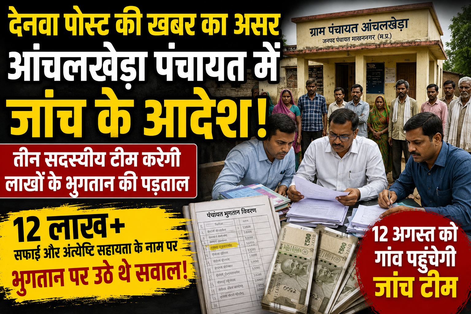 देनवा पोस्ट की खबर का असर: आंचलखेड़ा पंचायत में जांच के आदेश, तीन सदस्यीय टीम करेगी लाखों के भुगतान की पड़ताल