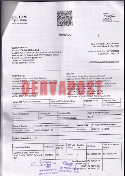 ECO SOLAR PANELS INVOICE I
