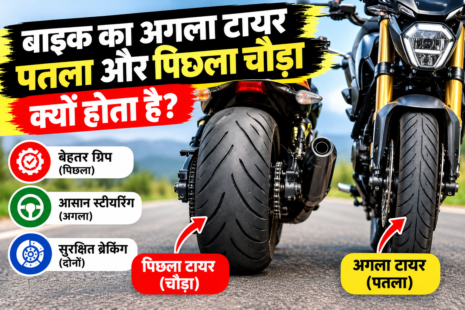 बाइक का अगला टायर पतला और पिछला चौड़ा क्यों होता है? जानिए वजह