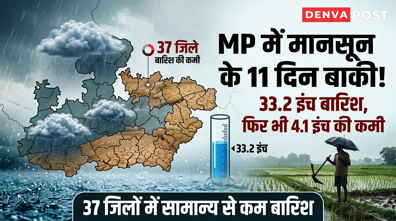 MP में मानसून के 11 दिन बाकी, 33.2 इंच बारिश फिर भी 4.1 इंच की कमी; 37 जिलों में सामान्य से कम पानी