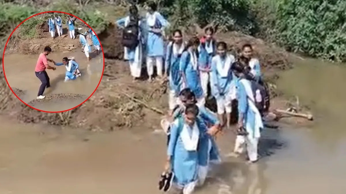 सागर में उफनती नदी पार कर स्कूल जा रहे बच्चे, जर्जर पुलिया का वीडियो वायरल