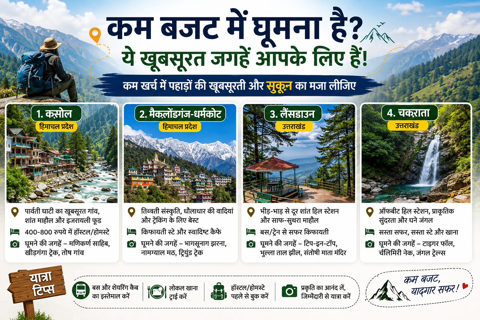 कम बजट में घूमना है तो ये 4 जगहें हैं बेस्ट, पहाड़ों की खूबसूरती के साथ जेब भी रहेगी हल्की